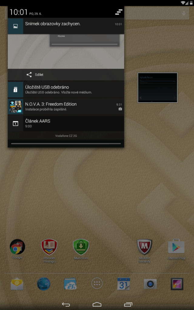 Prestigio MultiPad Consul 7008 4G notifikační lišta 2