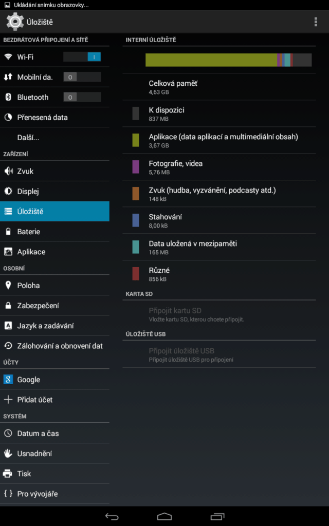 Prestigio MultiPad Consul 7008 4G obsazení úložiště