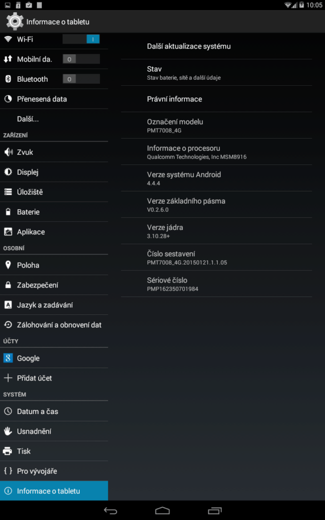 Prestigio MultiPad Consul 7008 4G verze systému Android 1