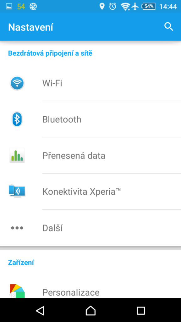 Sony Xperia M4 Aqua menu nastavení