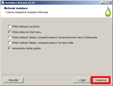 Instalace aplikace Recuva
