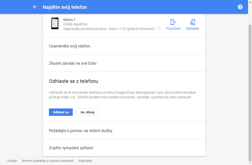 Odhlášení ze zařízení