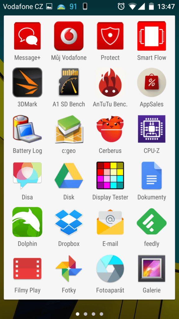 Vodafone Smart ultra 6 menu aplikací