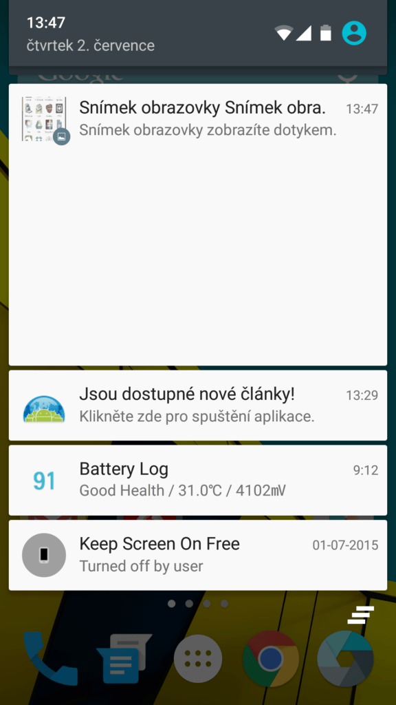 Vodafone Smart ultra 6 notifikační lišta 1