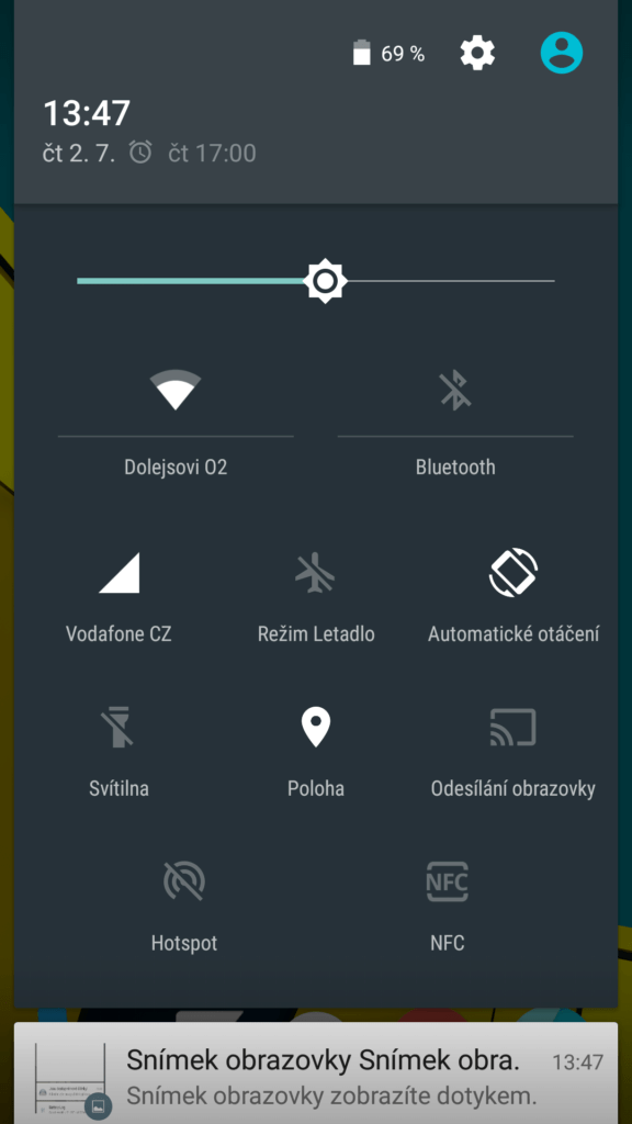 Vodafone Smart ultra 6 notifikační lišta 2