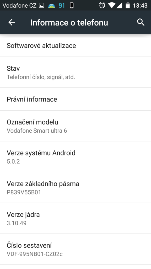 Vodafone Smart ultra 6 verze systému 1