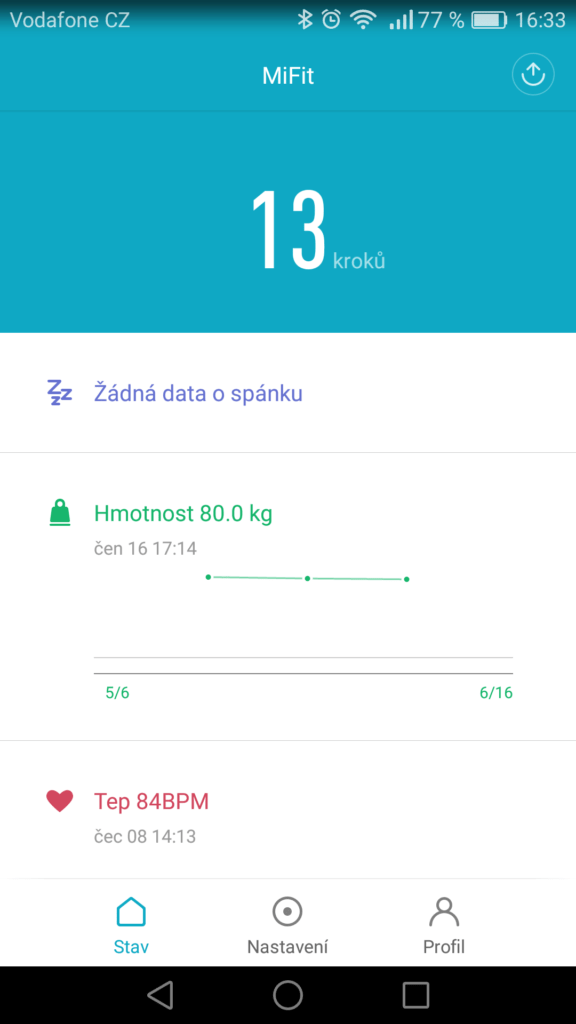 Xiaomi Mi Band 2 aplikace nastavení 1