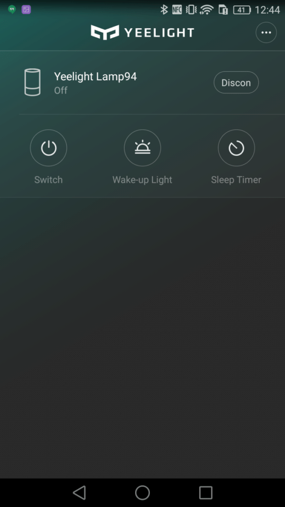 Xiaomi Yeelight Lamp základní obrazovka