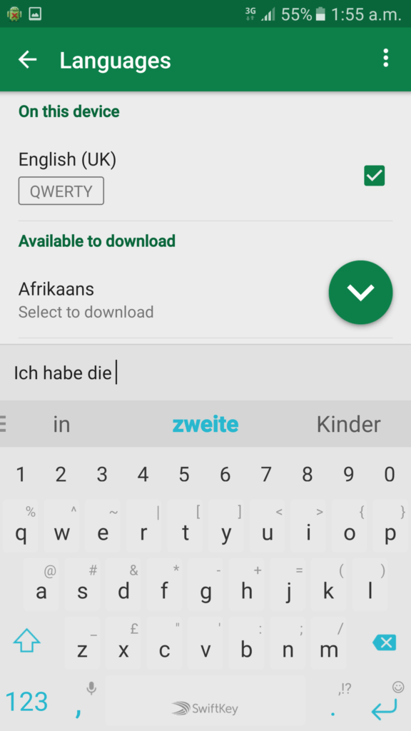 Klávesnice Swiftkey napovídá v německém jazyce