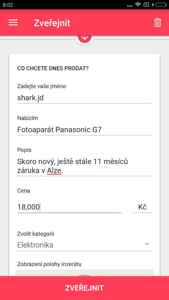 Aplikace LetGo přidání inzerátu