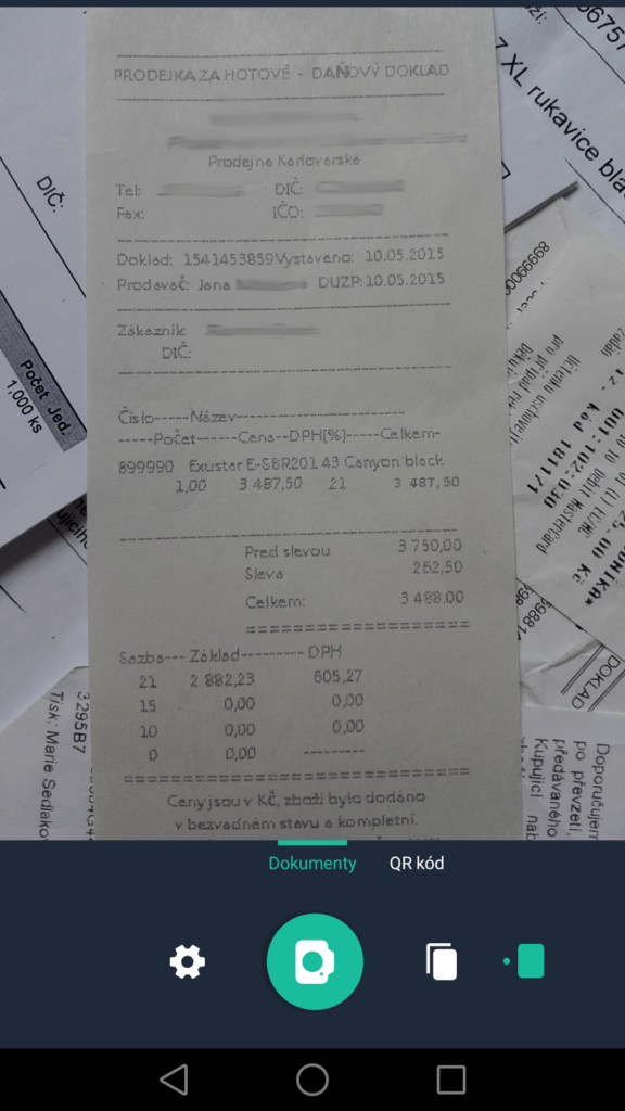 Jak skladovat uctenky camscanner 1