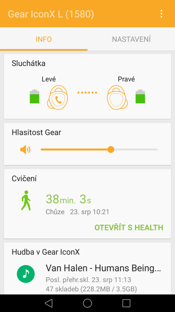 Samsung Gear IconX aplikace Gear 1