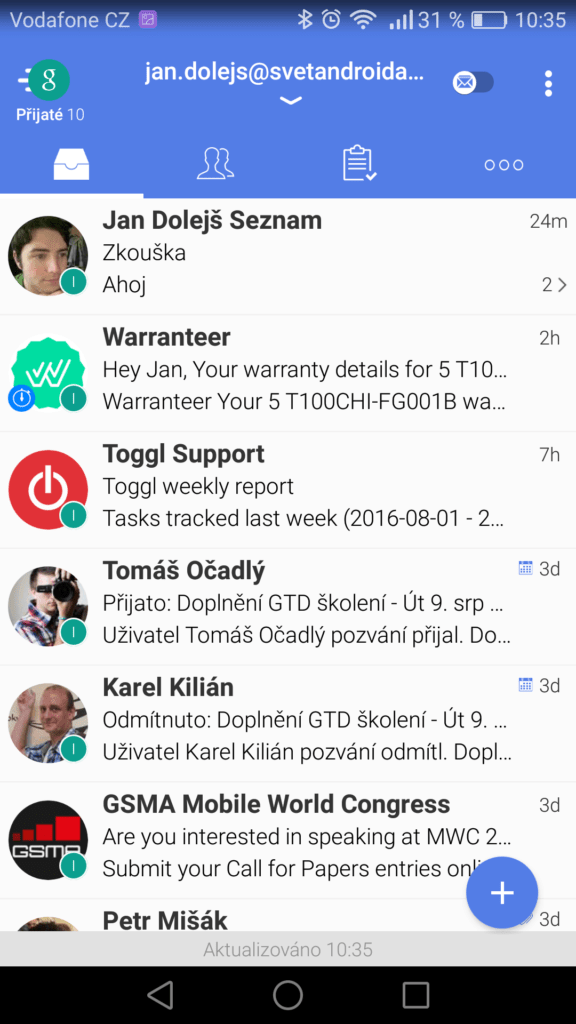 TypeApp Gmail v Androidu 7