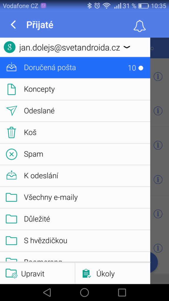 TypeApp Gmail v Androidu 9