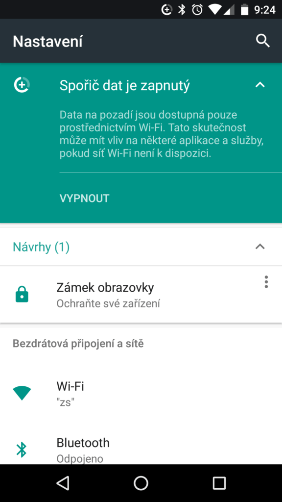 Upozornění na důležité nastavení