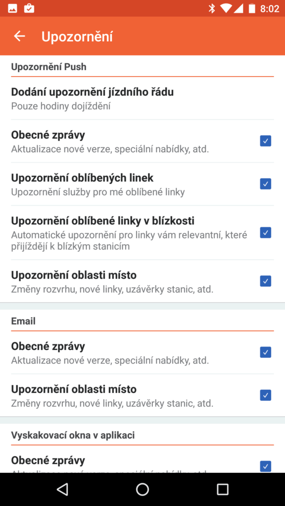Moovit nastavení notifikací