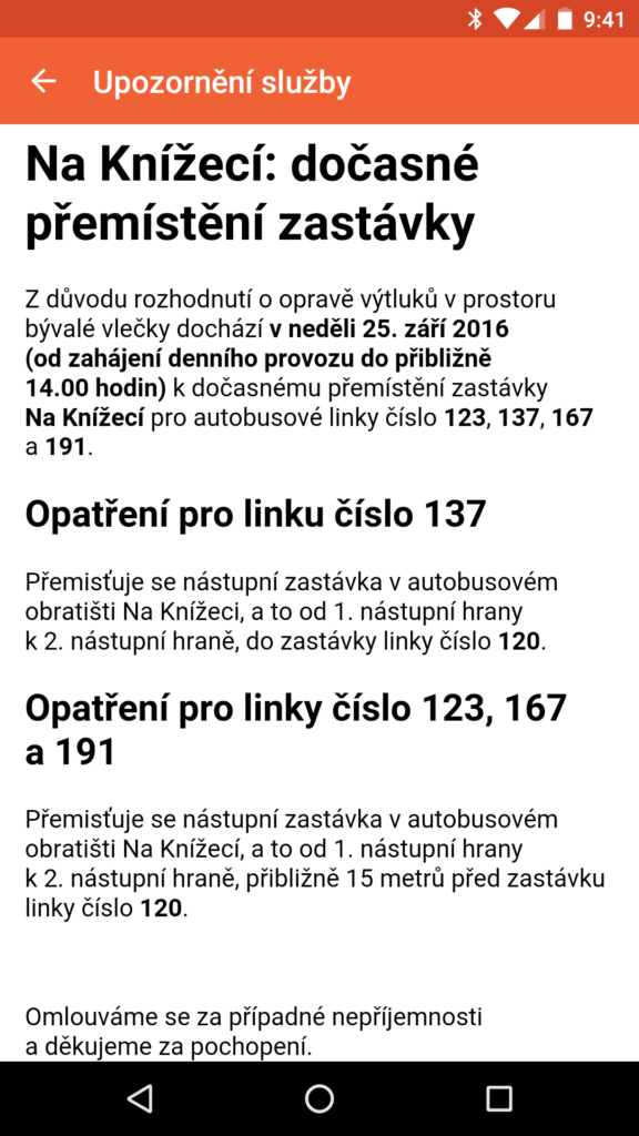 Moovit upozornění dopravce