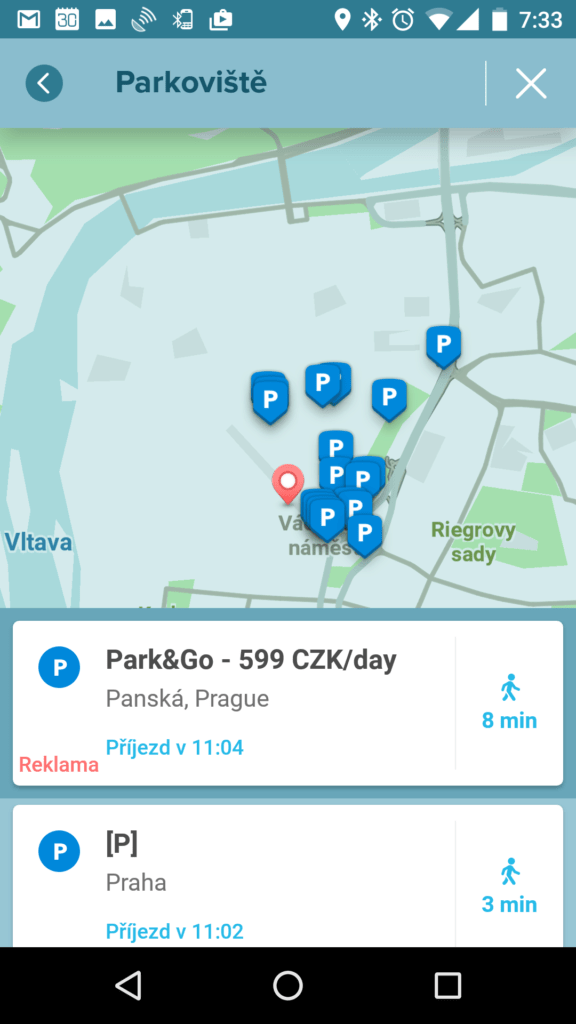 Vyhledaná parkoviště v okolí cíle