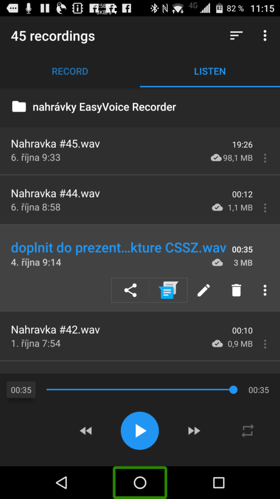 V seznamu nahrávek jsou i informace o čase