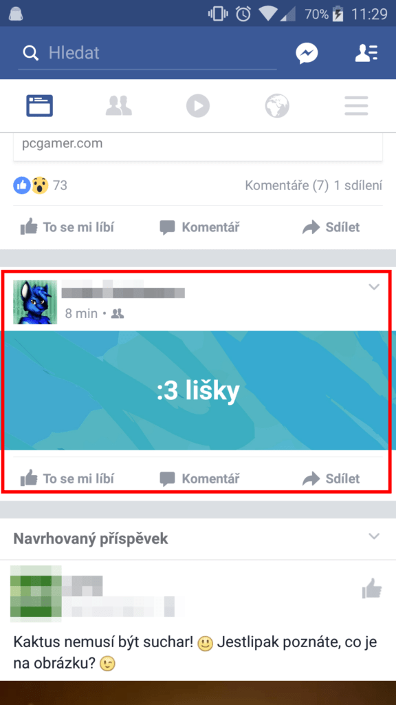 Facebook status s pozadím