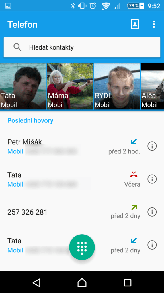 Sony Xperia Z5 systém dialer