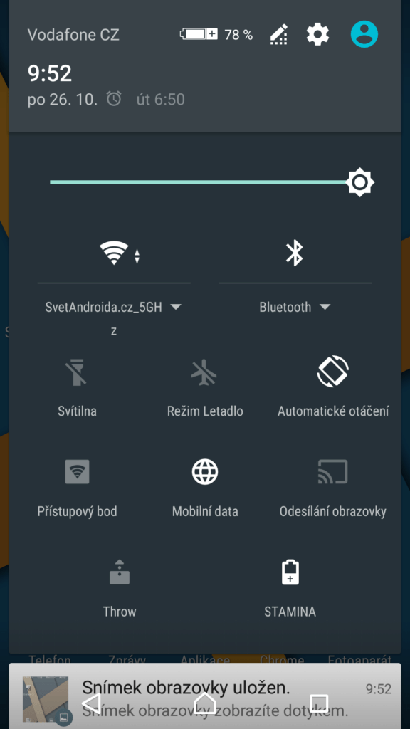 Sony Xperia Z5 systém notifikační lišta