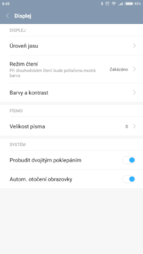 Xiaomi Mi5S Plus displej nastaveni 2