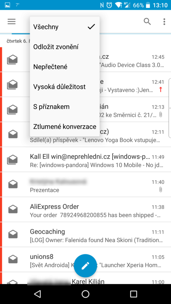 Možnosti filtrování v BB Hubu