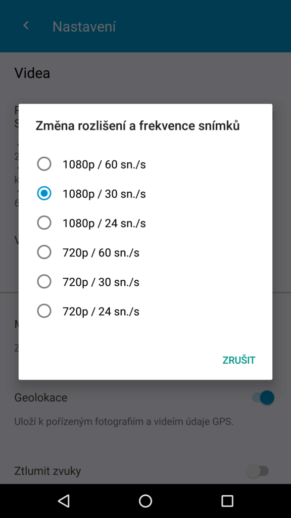 Režimy natáčení videa