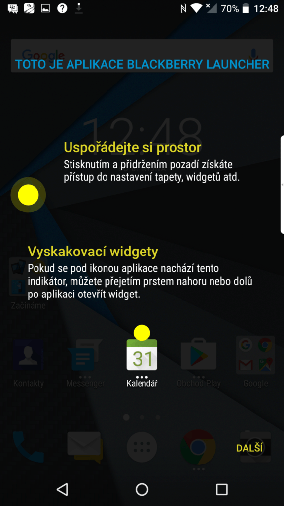 Představení prostředí: vyskakovací widgety