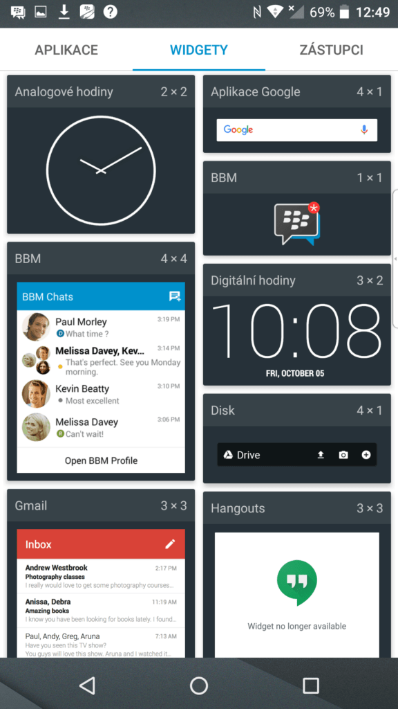 blackberry dtek50 screen widgety