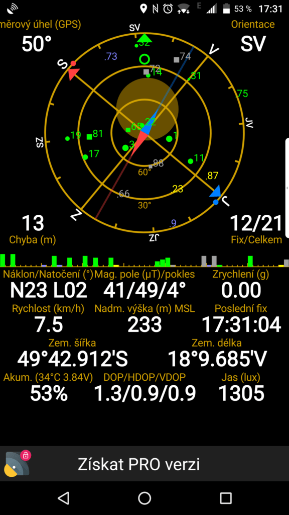 GPS viděla dostatek satelitů