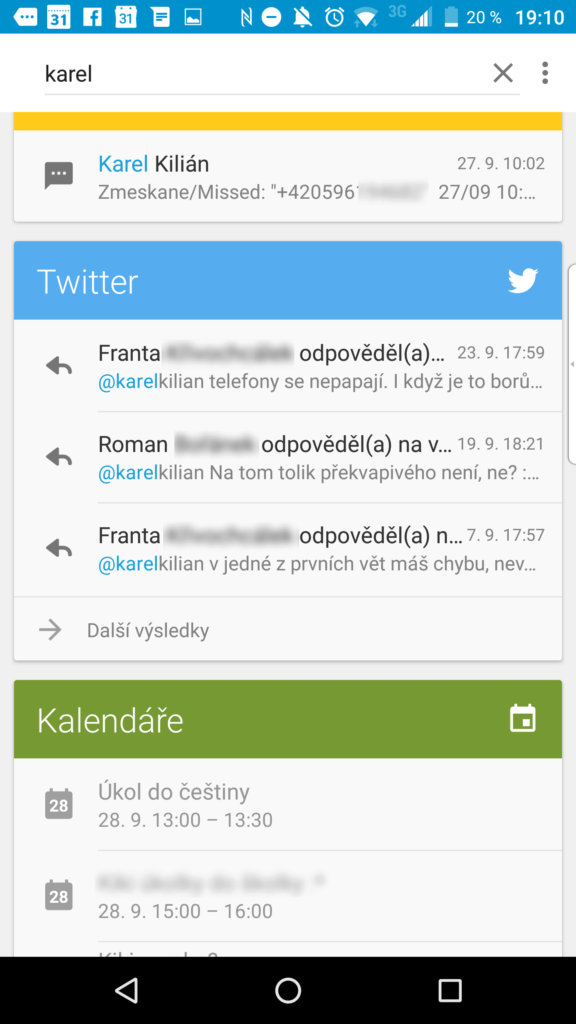 Vyhledávání v zařízení v praxi
