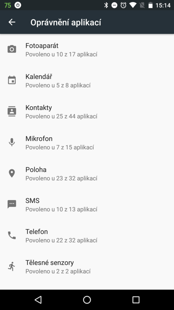 Nexus 5X systém oprávnění aplikací 1