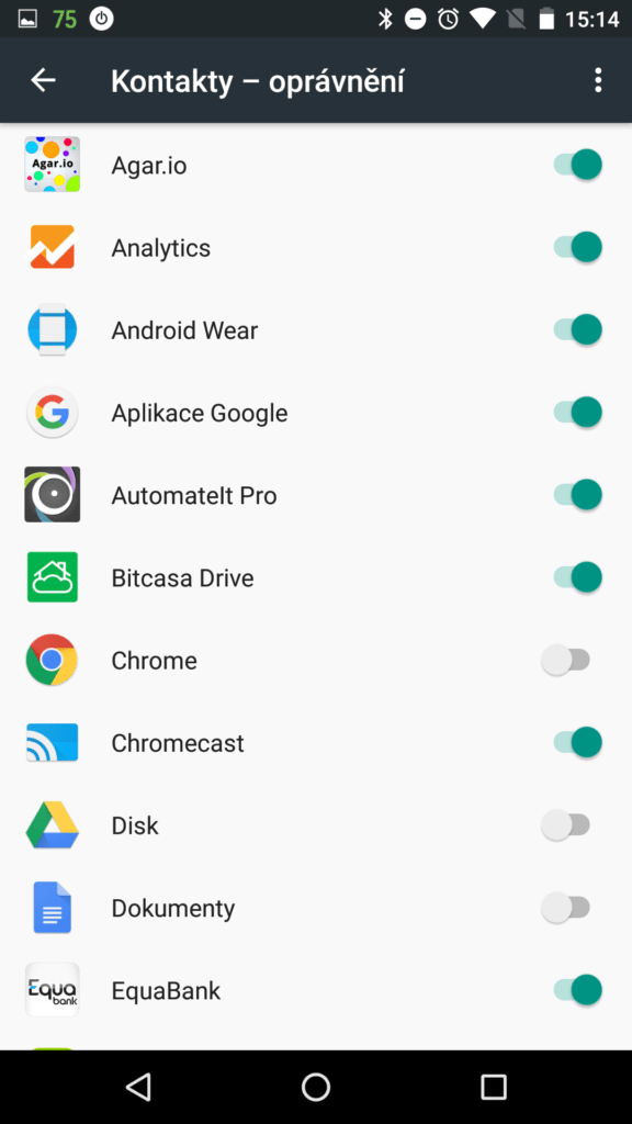 Nexus 5X systém oprávnění aplikací 2