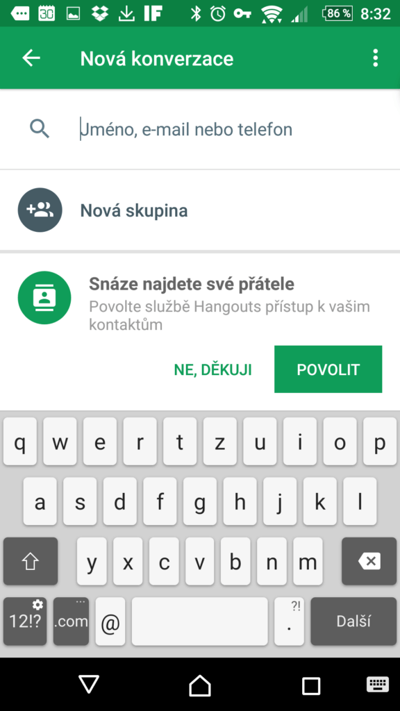 Tlačítko pro založení skupiny