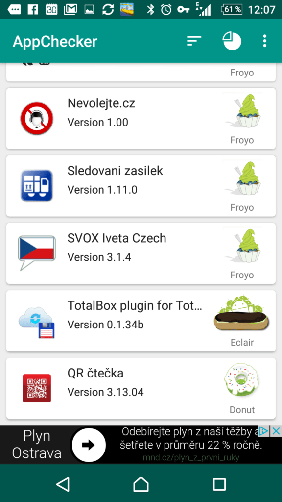 Seznam podle verze