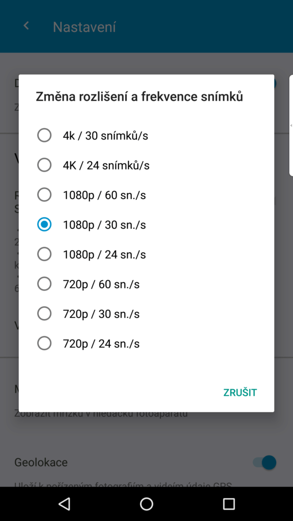 Možnosti natáčení videa