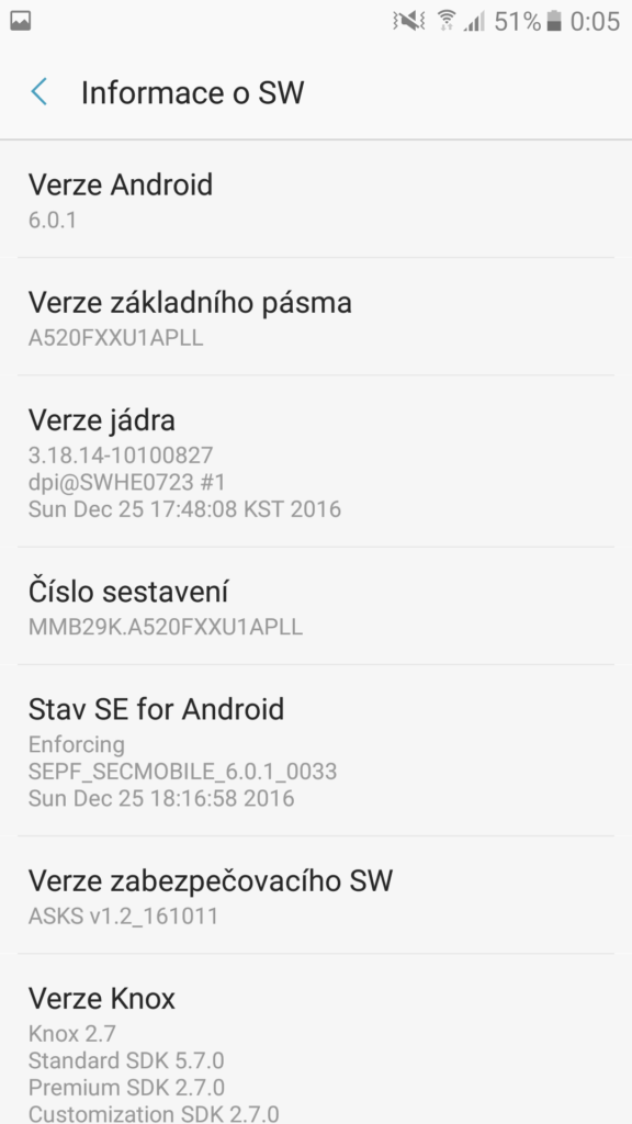 Galaxy A5 2017 Nastavení SW