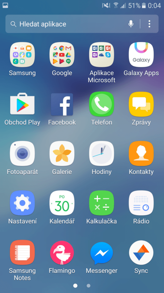 Galaxy A5 2017 menu aplikací