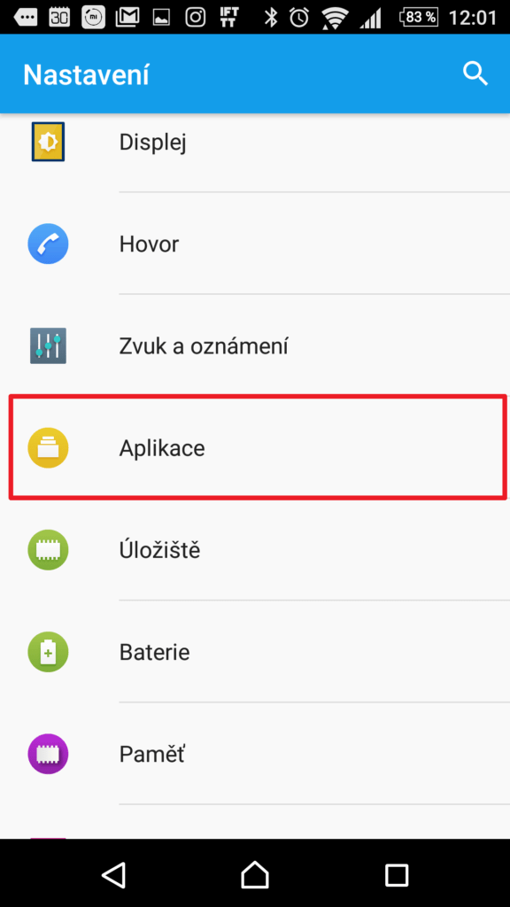 Vstupte do sekce aplikace