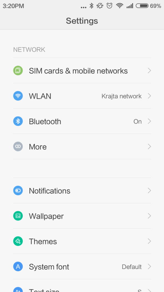Xiaomi Redmi 3 systém nastavení