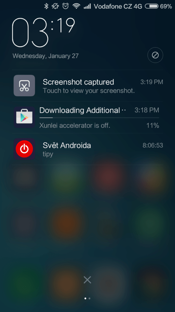 Xiaomi Redmi 3 systém notifikační lišta 1
