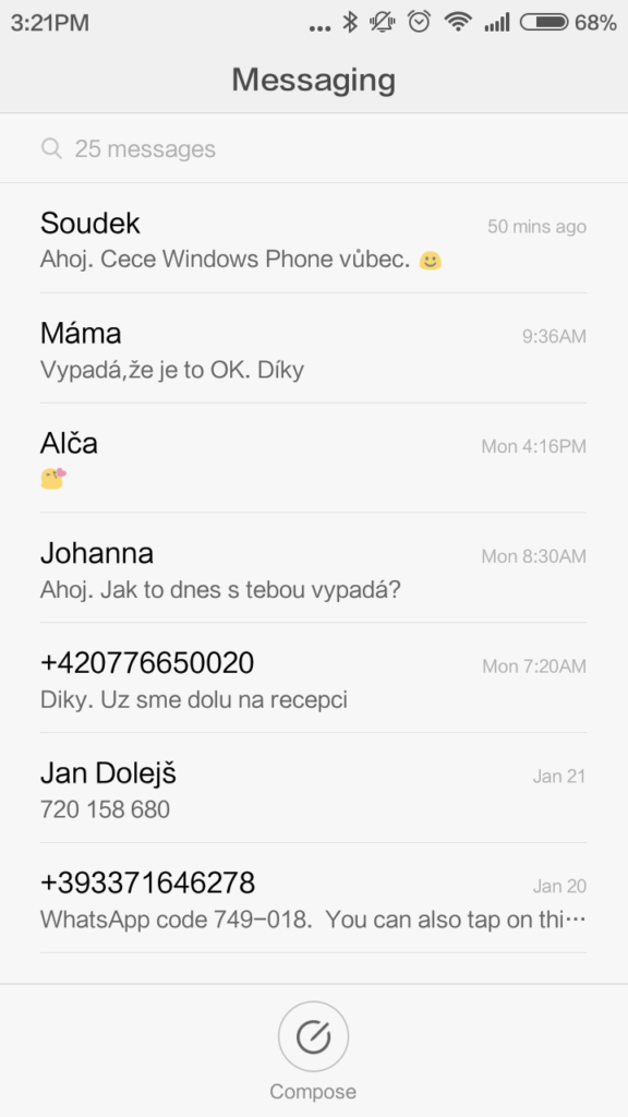 Xiaomi Redmi 3 systém zprávy