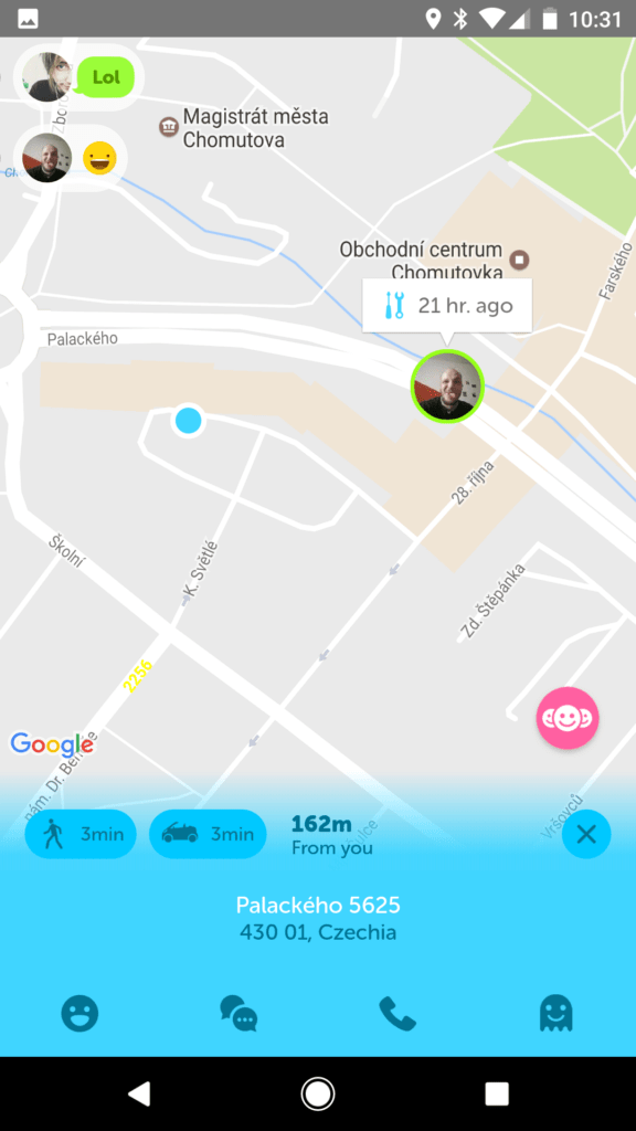 Zenly vzdálenost a možná navigace