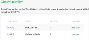 obnoveni playlistu spotify tipy a triky