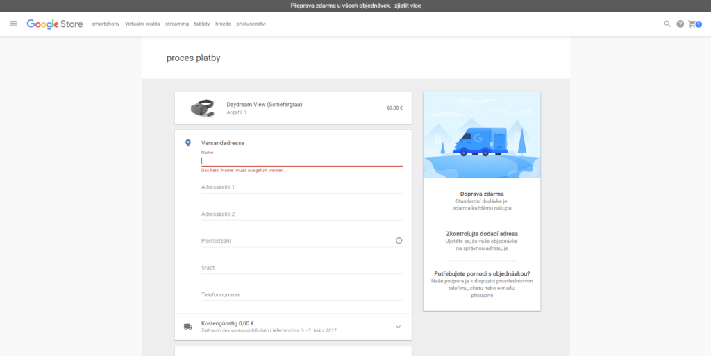 Proces Platby - obchod Google Store