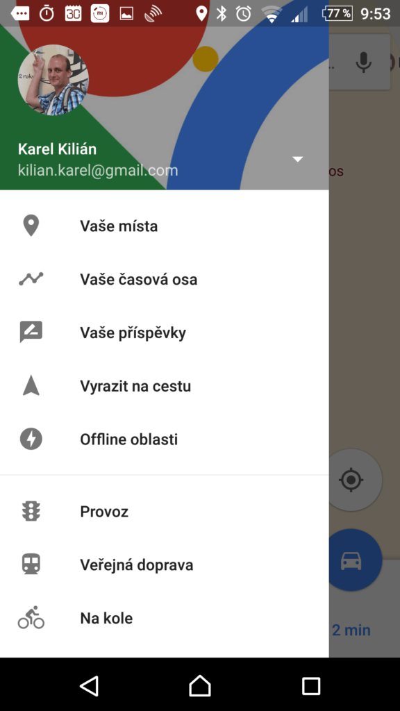 Postranní nabídka aplikace