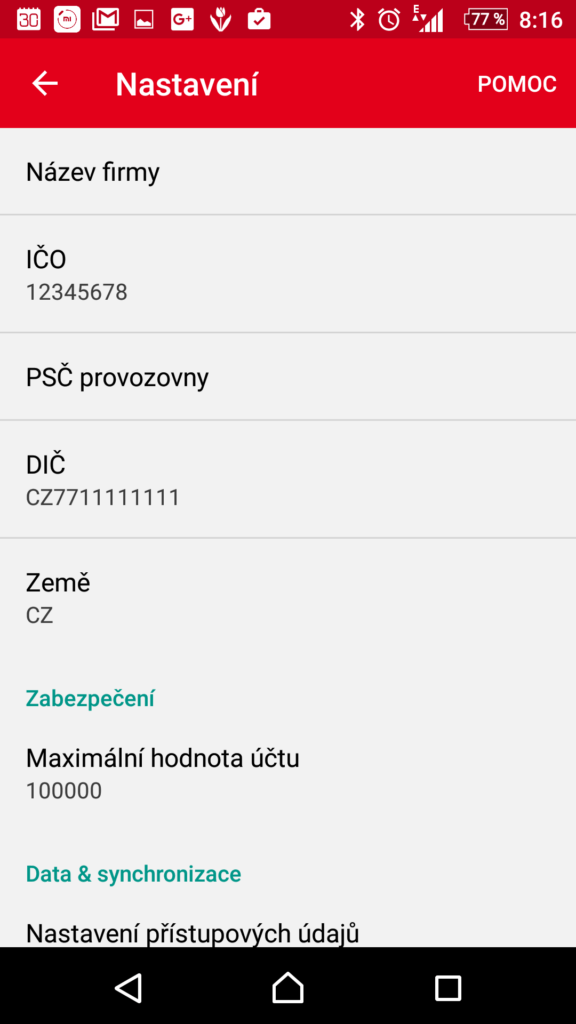 Nastavení informací