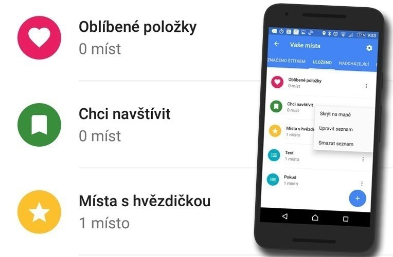 mapy google sdileni seznamu mist ico